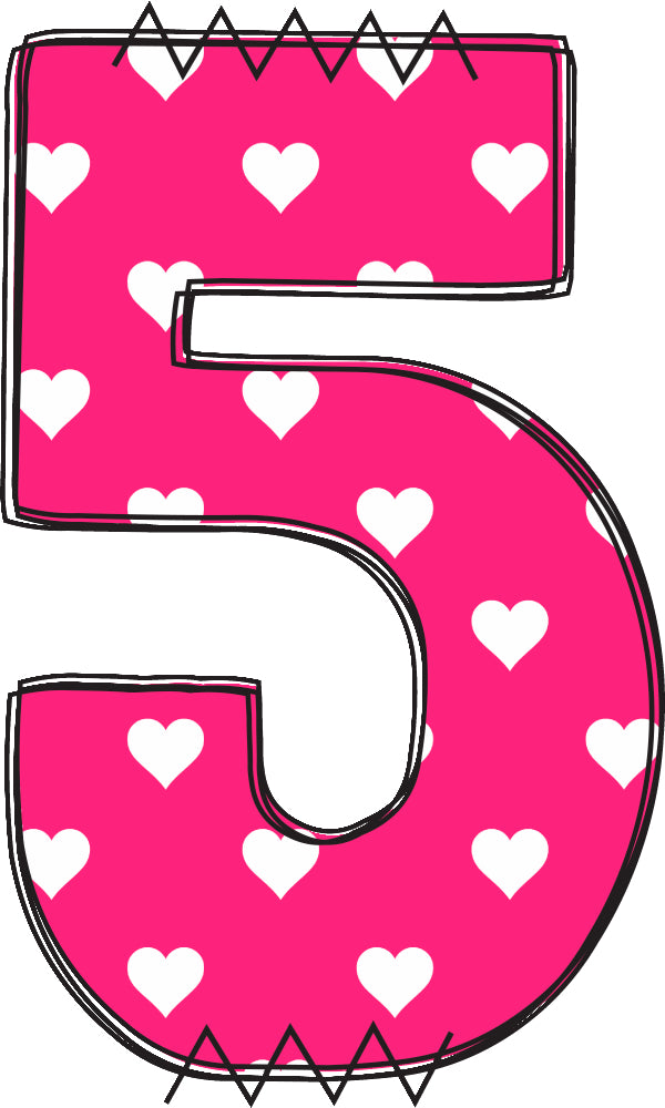 Number 5 with heart pattern fabric panel block