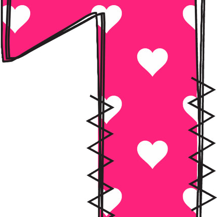 Pink number one with white hearts fabric panel block