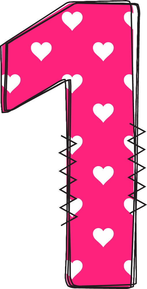 Pink number one with white hearts fabric panel block