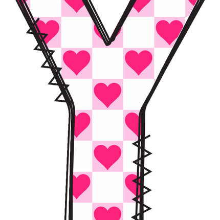 Letter 'Y' with a pink hearts quilt block