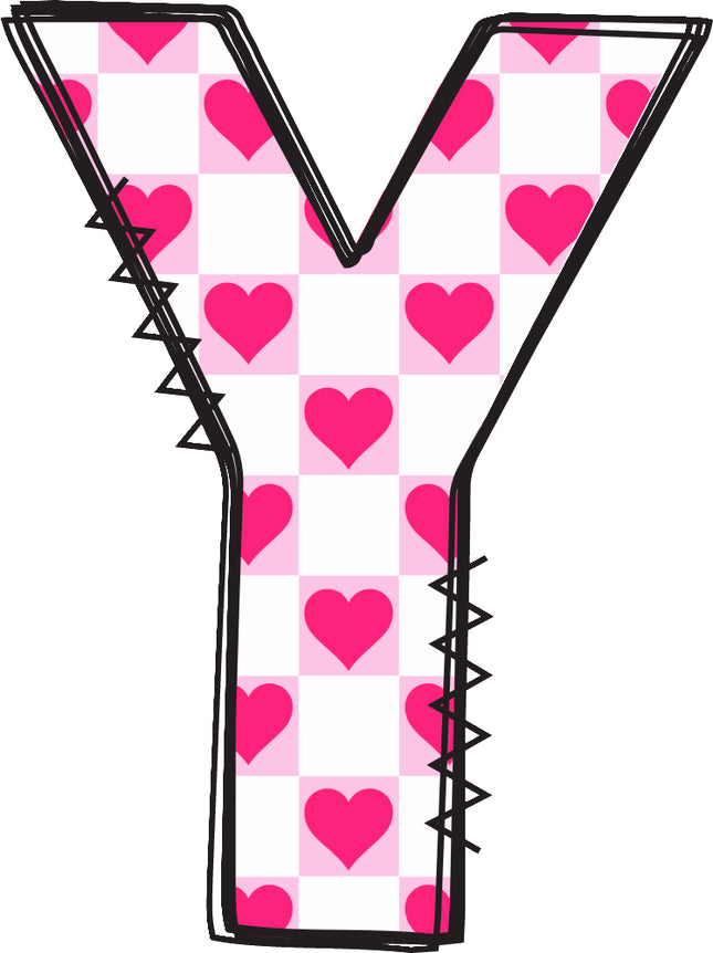 Letter 'Y' with a pink hearts quilt block