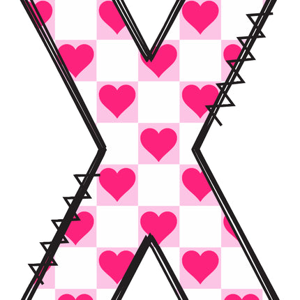 Letter 'X' with a pink hearts quilt block