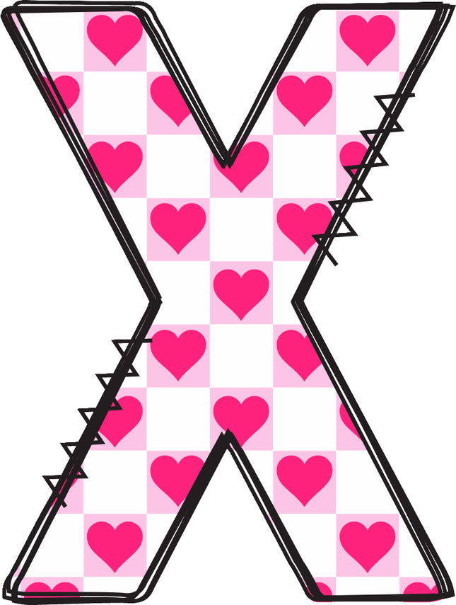 Letter 'X' with a pink hearts quilt block