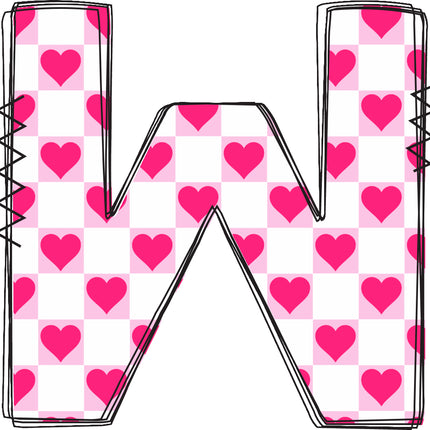 Letter 'W' with a pink heart quilt block