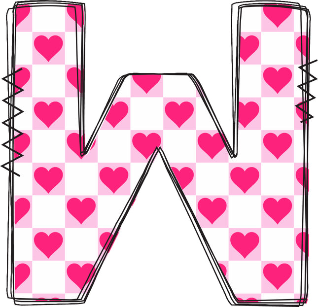 Letter 'W' with a pink heart quilt block