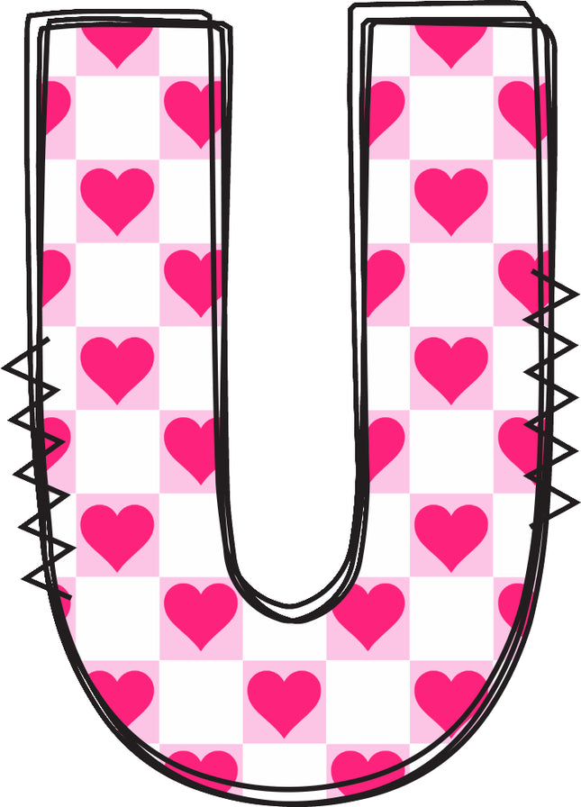 Letter 'U' with pink hearts quilt block
