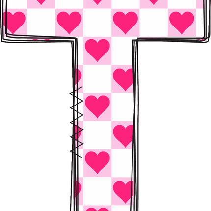 Letter 'T' with pink hearts quilt block