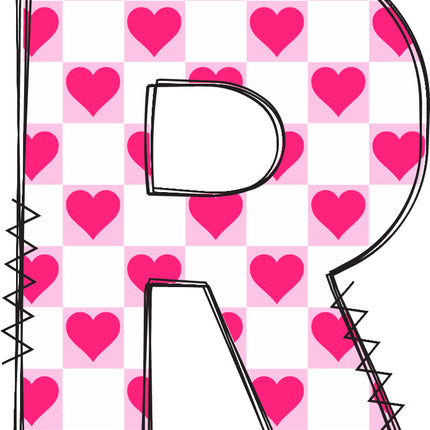 Letter 'R' with pink heart quilt block