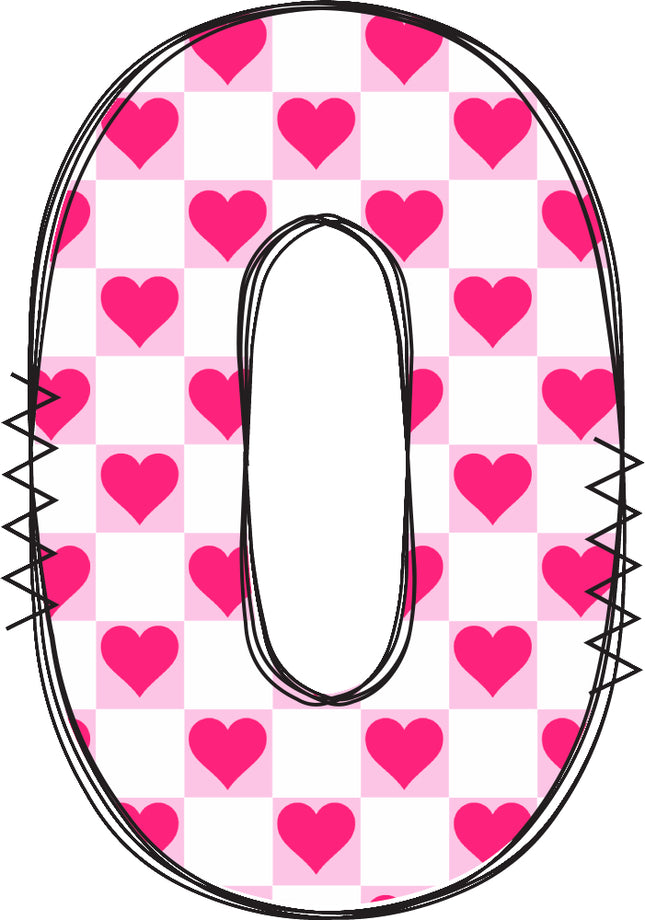 Letter 0 with pink hearts quilt block
