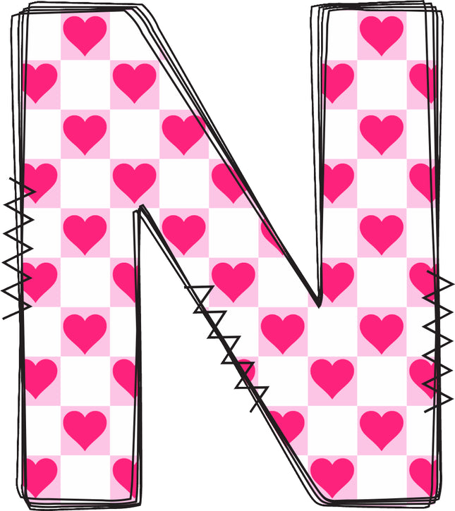 Letter 'N' with pink hearts quilt block