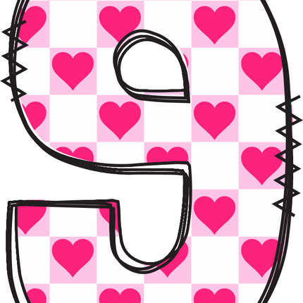 number 9 with a pink heart fabric panel block