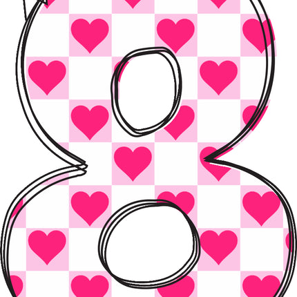 Number 8 with pink hearts fabric panel block