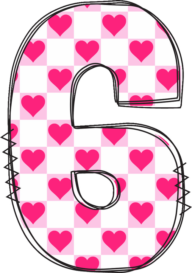 Number 5 with pink hearts fabric panel block