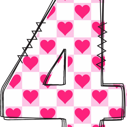 Number 4 with pink heart fabric panel block