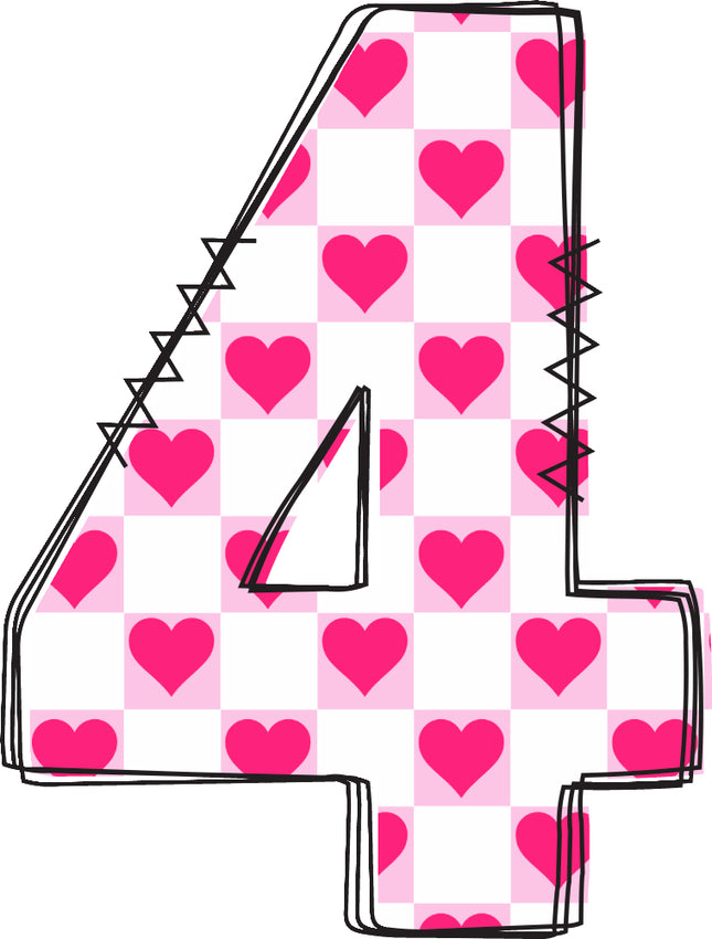Number 4 with pink heart fabric panel block