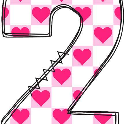 Number 2 with pink hearts fabric panel block