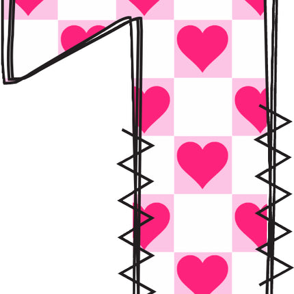 Number one with pink heart fabric panel block