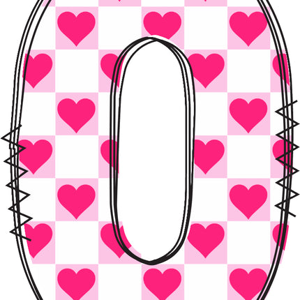 Number 0 with pink hearts fabric panel block