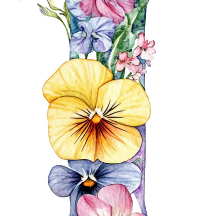 Floral letter I with colorful flowers quilt block