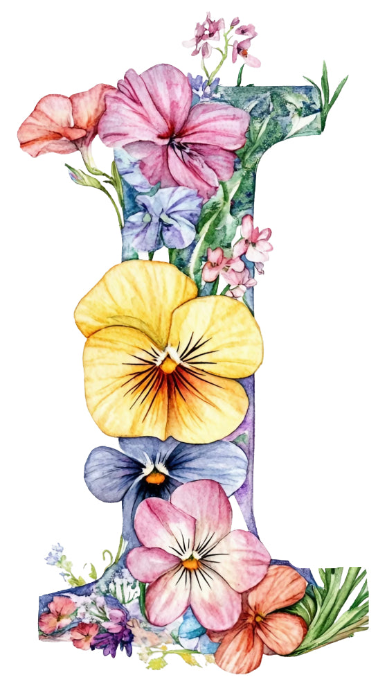 Floral letter I with colorful flowers quilt block