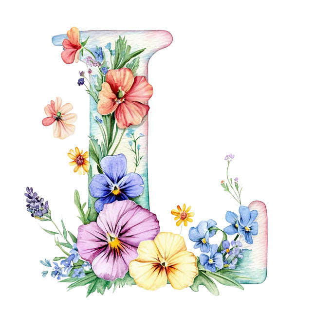 Floral letter 'J' with colorful flowers quilt block