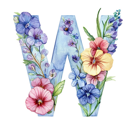 Letter 'W' with floral design quilt block