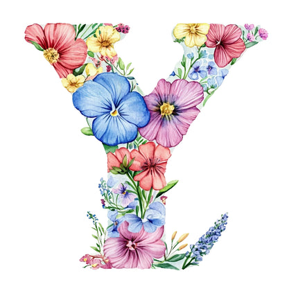 Floral letter 'Y' with colorful flowers quilt block