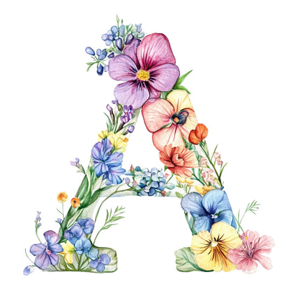 Letter 'A' made of colorful flowers quilt block