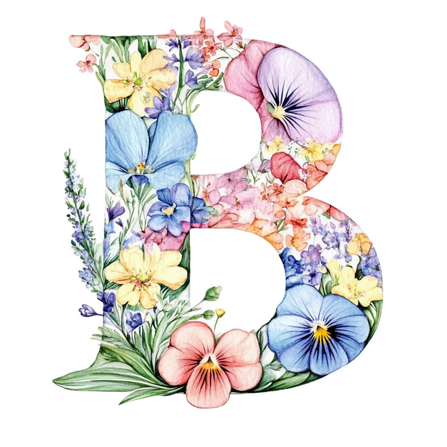 Floral letter 'B' with colorful flowers quilt block