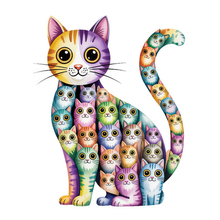 Colorful cat with multiple smaller cats fabric panel