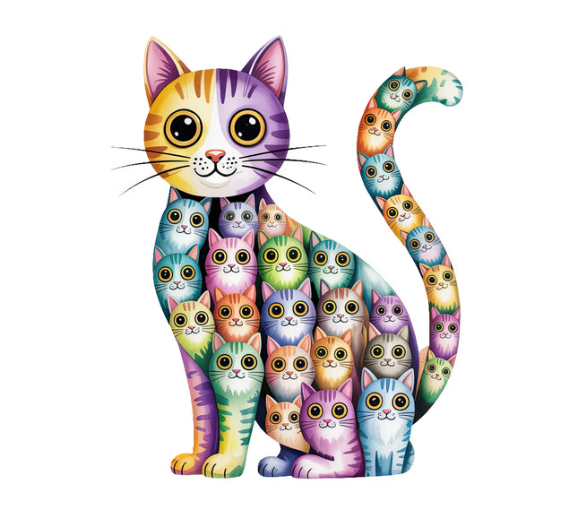 Colorful cat with multiple smaller cats fabric panel