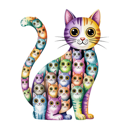 Colorful cat with multiple smaller cats fabric panel
