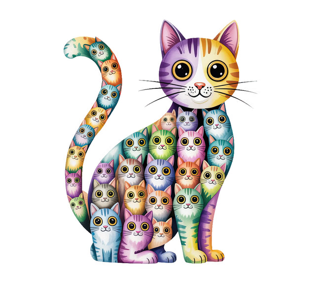 Colorful cat with multiple smaller cats fabric panel