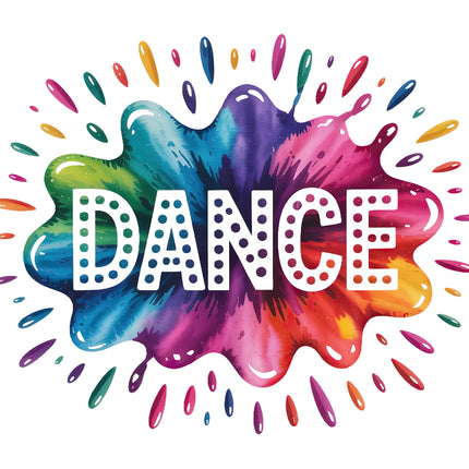 Colorful splatter design with 'DANCE' text fabric panel