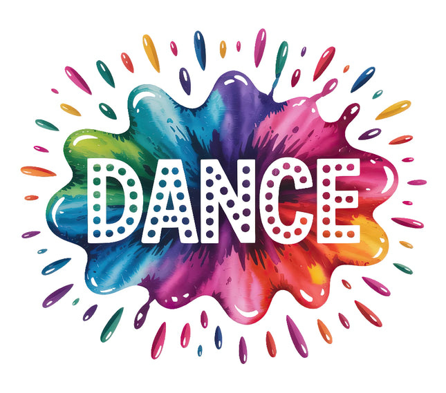 Colorful splatter design with 'DANCE' text fabric panel