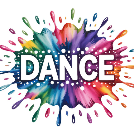 Colorful splatter design with 'DANCE' text fabric panel