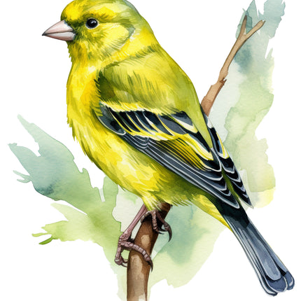 Yellow bird perched on a branch fabric panel