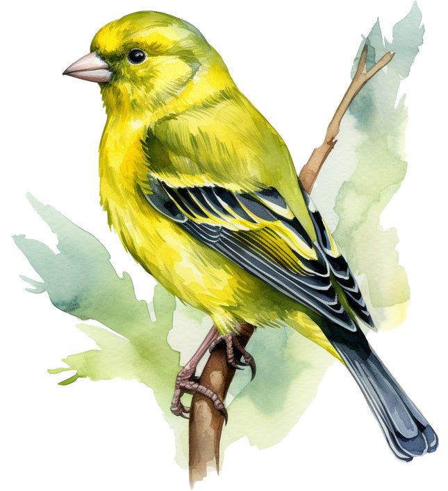 Yellow bird perched on a branch fabric panel