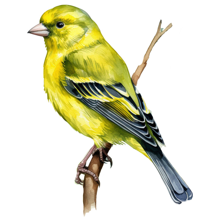 Yellow bird perched on a branch fabric panel