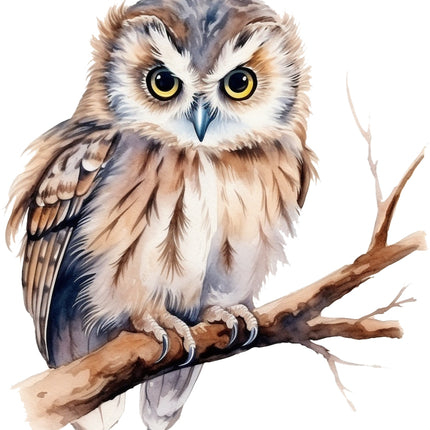 owl perched on a branch fabric panel