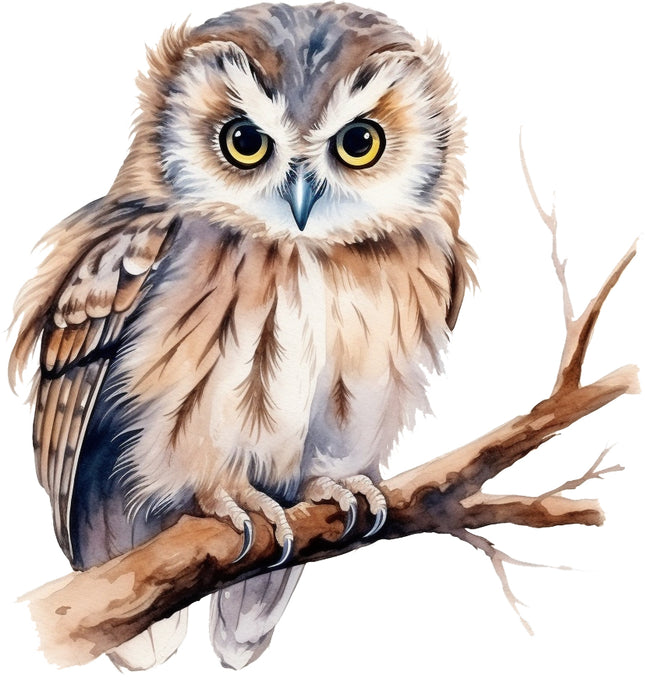 owl perched on a branch fabric panel