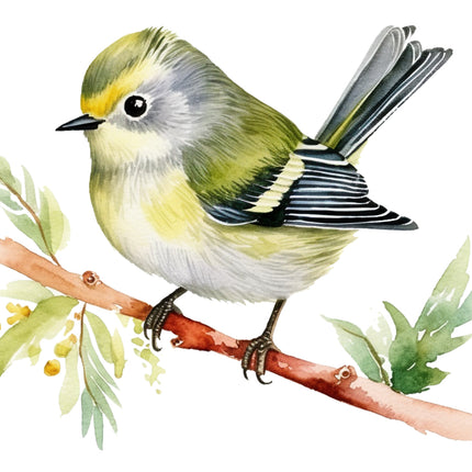 bird perched on a branch with leaves fabric panel