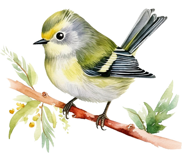 bird perched on a branch with leaves fabric panel