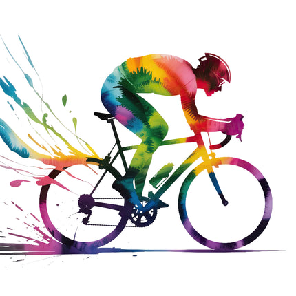 Colorful silhouette of a cyclist with abstract splashes fabric panel