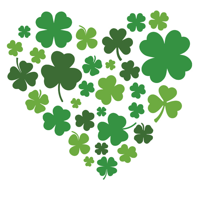 Heart shape made of green shamrock leaves fabric panel