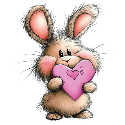 bunny holding a pink heart quilt block