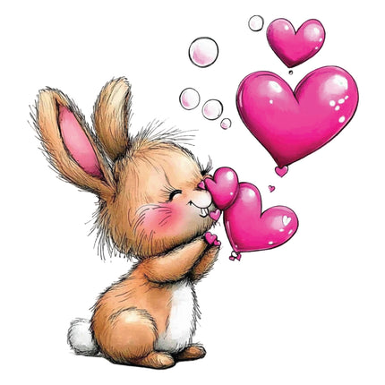 bunny holding heart-shaped balloons fabric panel