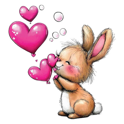 Cartoon bunny holding heart-shaped balloons fabric panel