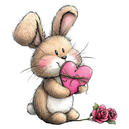 bunny holding a pink heart fabric panel