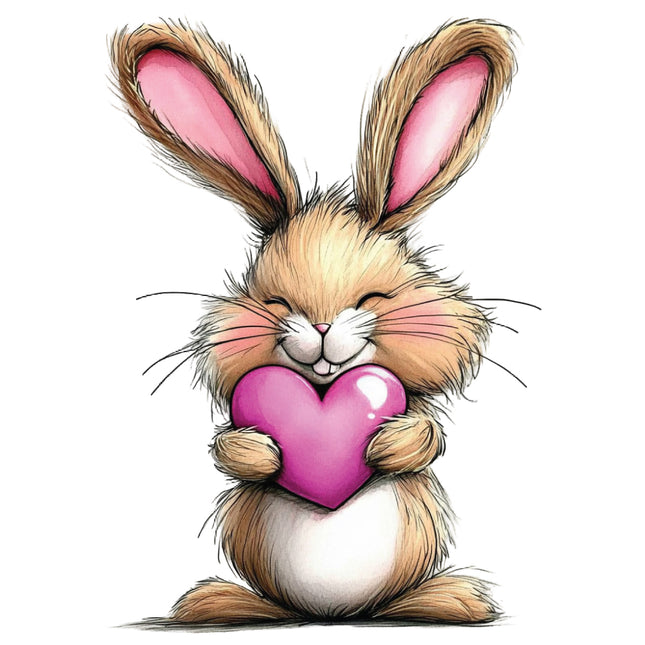 bunny holding a pink heart fabric panel